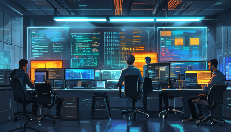 Une équipe informatique supervise la mise à jour d’un parc de navigateurs depuis un centre de cybersécurité.