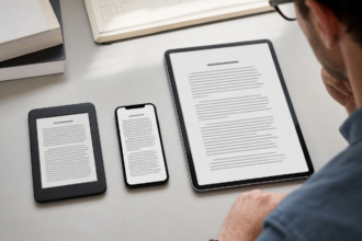 Illustration éditoriale pour Livres numériques : réussir une mise en page fluide sur liseuse et smartphone