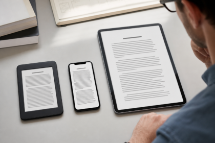 Illustration éditoriale pour Livres numériques : réussir une mise en page fluide sur liseuse et smartphone