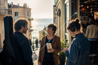 Illustration éditoriale pour Nice crée local : faire circuler la musique, les livres et les talents dans la ville