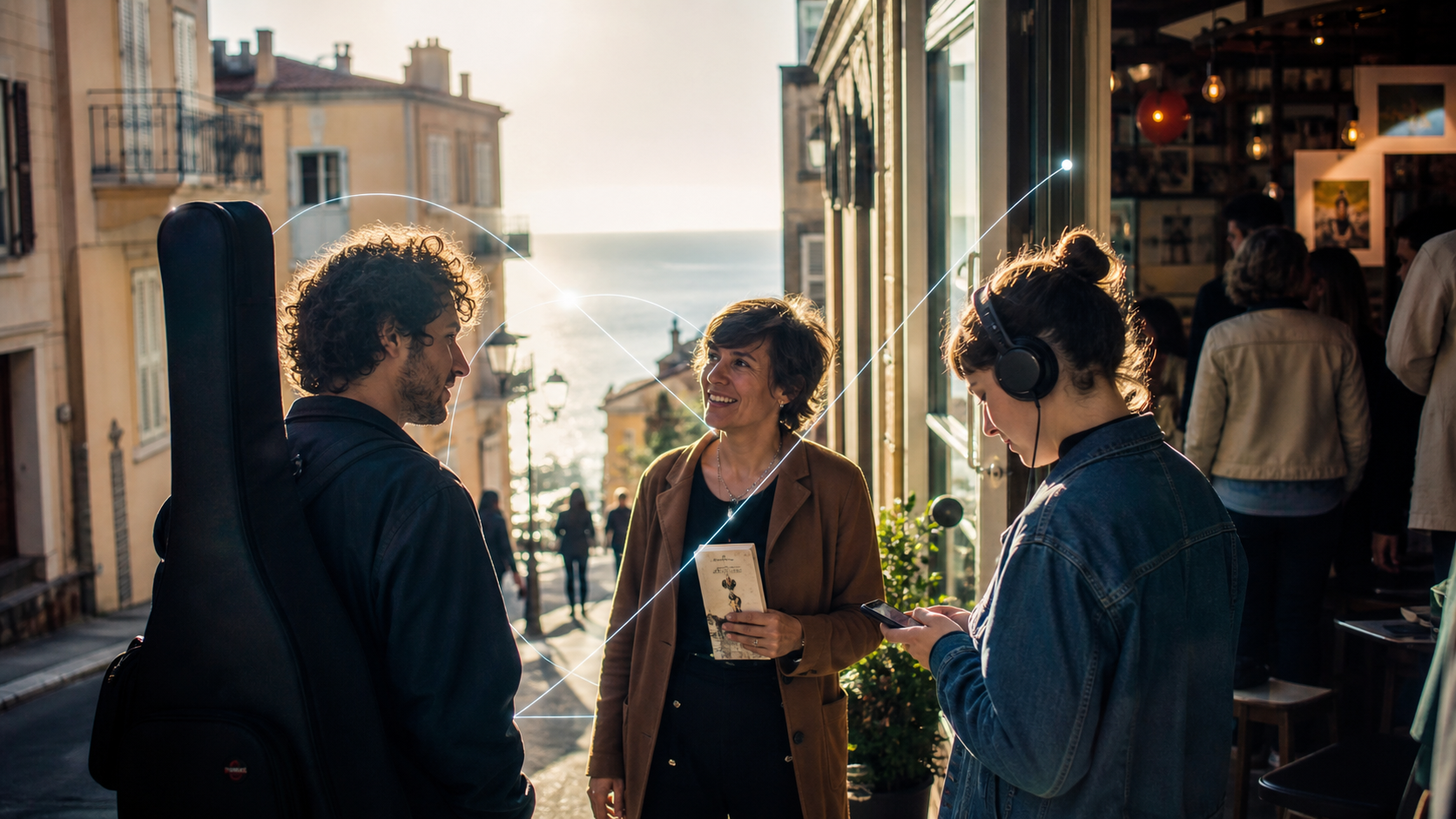 Illustration éditoriale pour Nice crée local : faire circuler la musique, les livres et les talents dans la ville