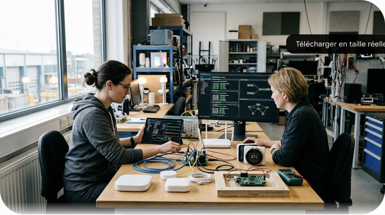 Illustration éditoriale pour Inside the Connectivity Lab: How Formal Interoperability Testing Shapes Your Smart Home