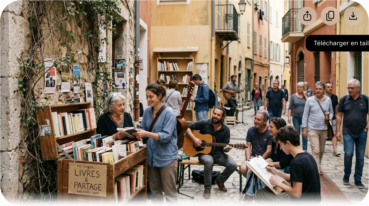 Illustration éditoriale pour Nice crée local : faire circuler la musique, les livres et les talents dans la ville