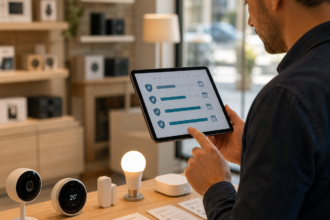 Illustration éditoriale pour Objets connectés : les mises à jour de sécurité à vérifier avant l’achat
