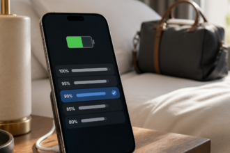 Illustration éditoriale pour Batterie d’iPhone : choisir entre limite de recharge et recharge optimisée