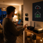 Illustration éditoriale pour Maison connectée locale : que continue-t-il de fonctionner quand Internet tombe ?