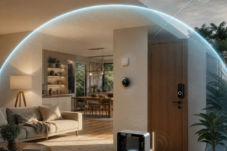 Illustration éditoriale pour Maison connectée et vie privée : cinq questions à poser avant d’ajouter un appareil Matter