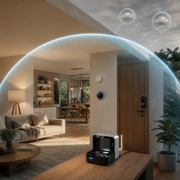 Illustration éditoriale pour Maison connectée et vie privée : cinq questions à poser avant d’ajouter un appareil Matter