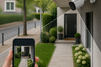 Illustration éditoriale pour Caméra connectée à domicile : sécuriser sans surveiller tout le monde