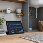 Illustration éditoriale pour Home Assistant : suivre l’eau pour détecter une fuite sans confondre débit et consommation