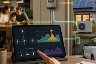 Illustration éditoriale pour Home Assistant : construire un tableau de bord énergie qui conduit à une décision