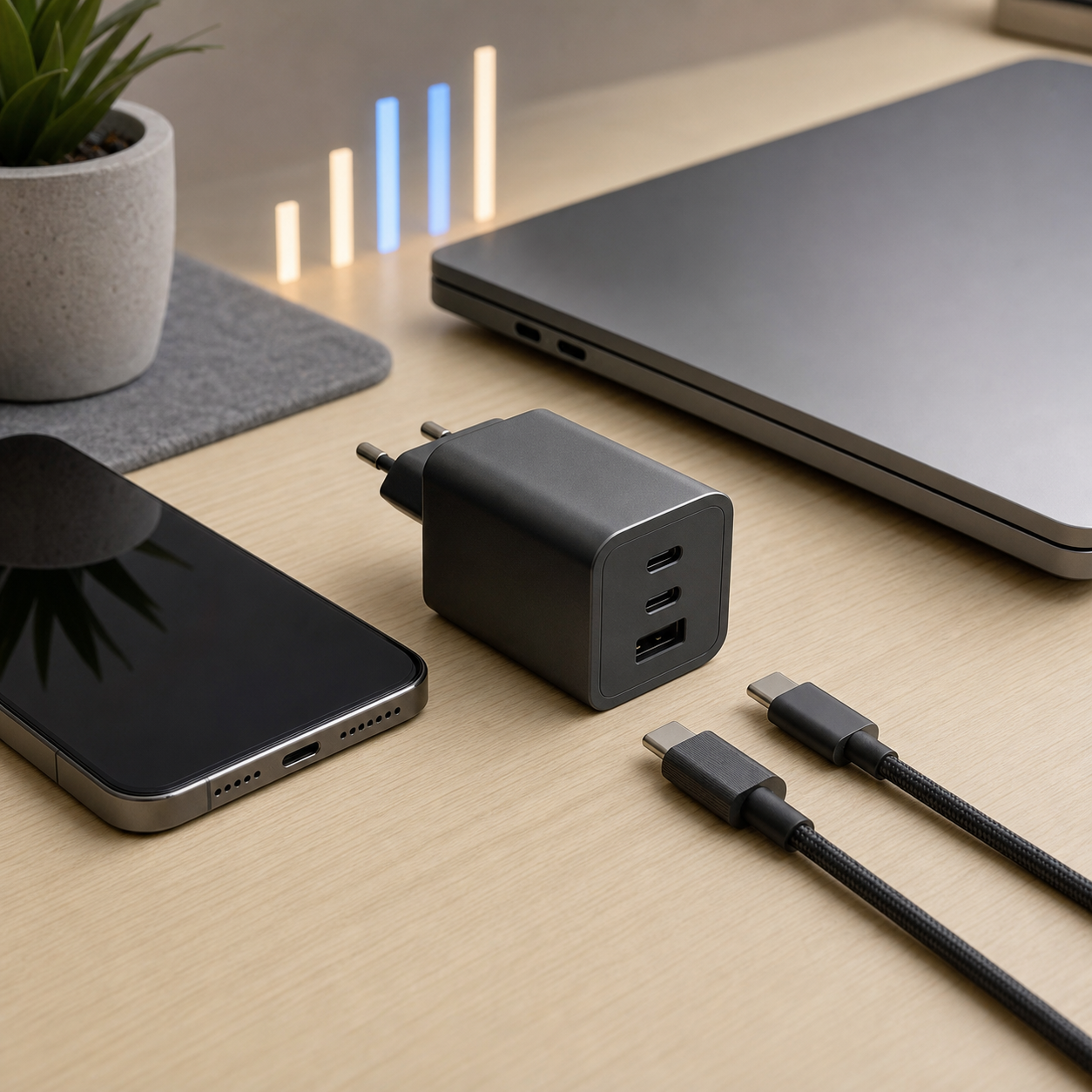 Illustration éditoriale pour Chargeur USB-C : comprendre puissance, Power Delivery et compatibilité avant d’acheter