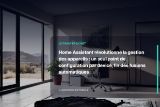 Illustration éditoriale pour « Home Assistant révolutionne la gestion des appareils : un seul point de configuration par device, fin des fusions automatiques »