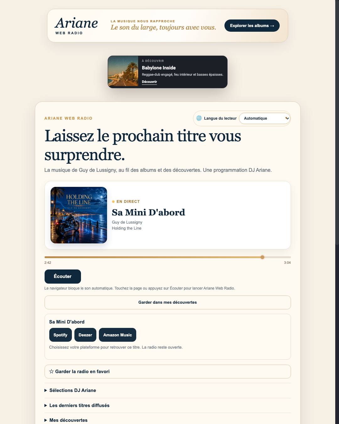 Interface publique Ariane Web Radio