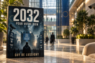 Illustration éditoriale pour 2032 : quand votre smartphone devient le juge de vos choix