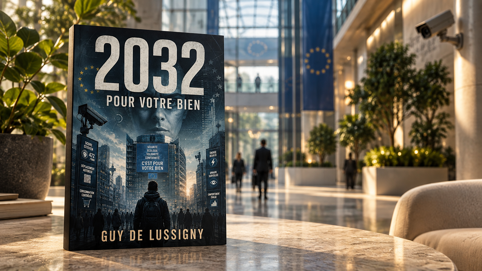 Illustration éditoriale pour 2032 : quand votre smartphone devient le juge de vos choix