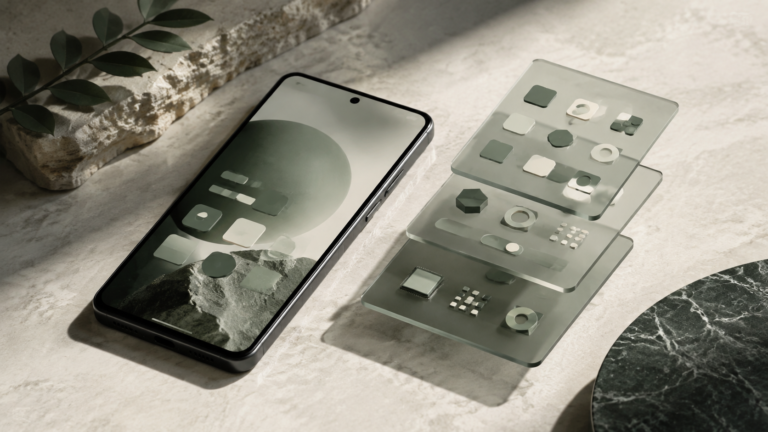 Illustration conceptuelle générée : un smartphone et des couches transparentes représentant ses composants logiciels.